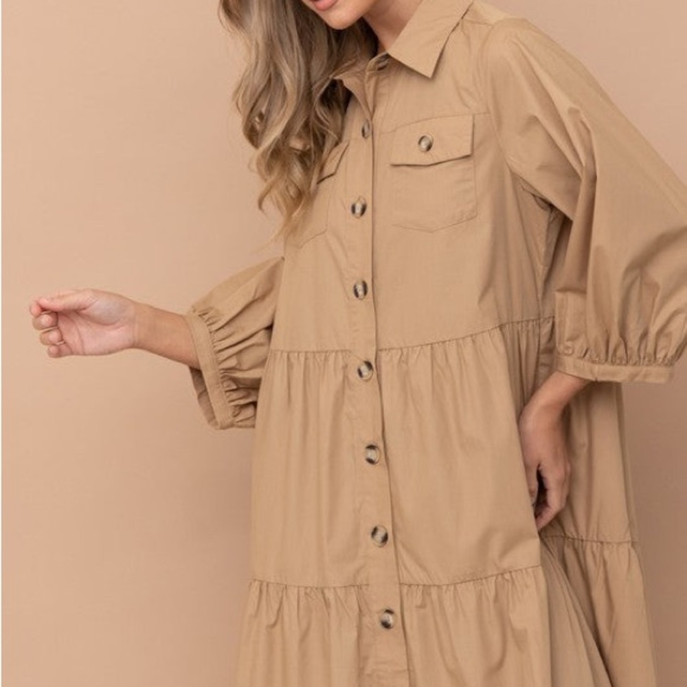 Chic Tan Button-Front Maxi Dress